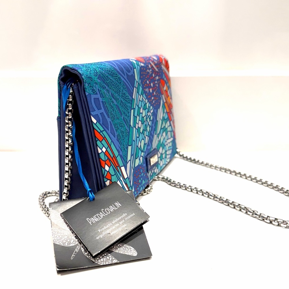 NWT Pineta Covalin Dragonfly Silk Clutch Chain Shoulder Bag - Picture 3 of 15